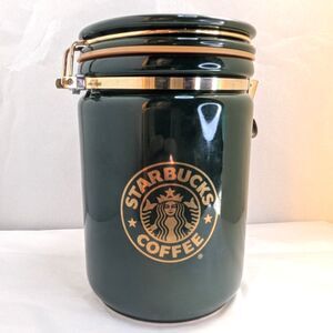 Vintage Starbucks Coffee Green Ceramic Canister Bee House Japan Gold Logo Jar